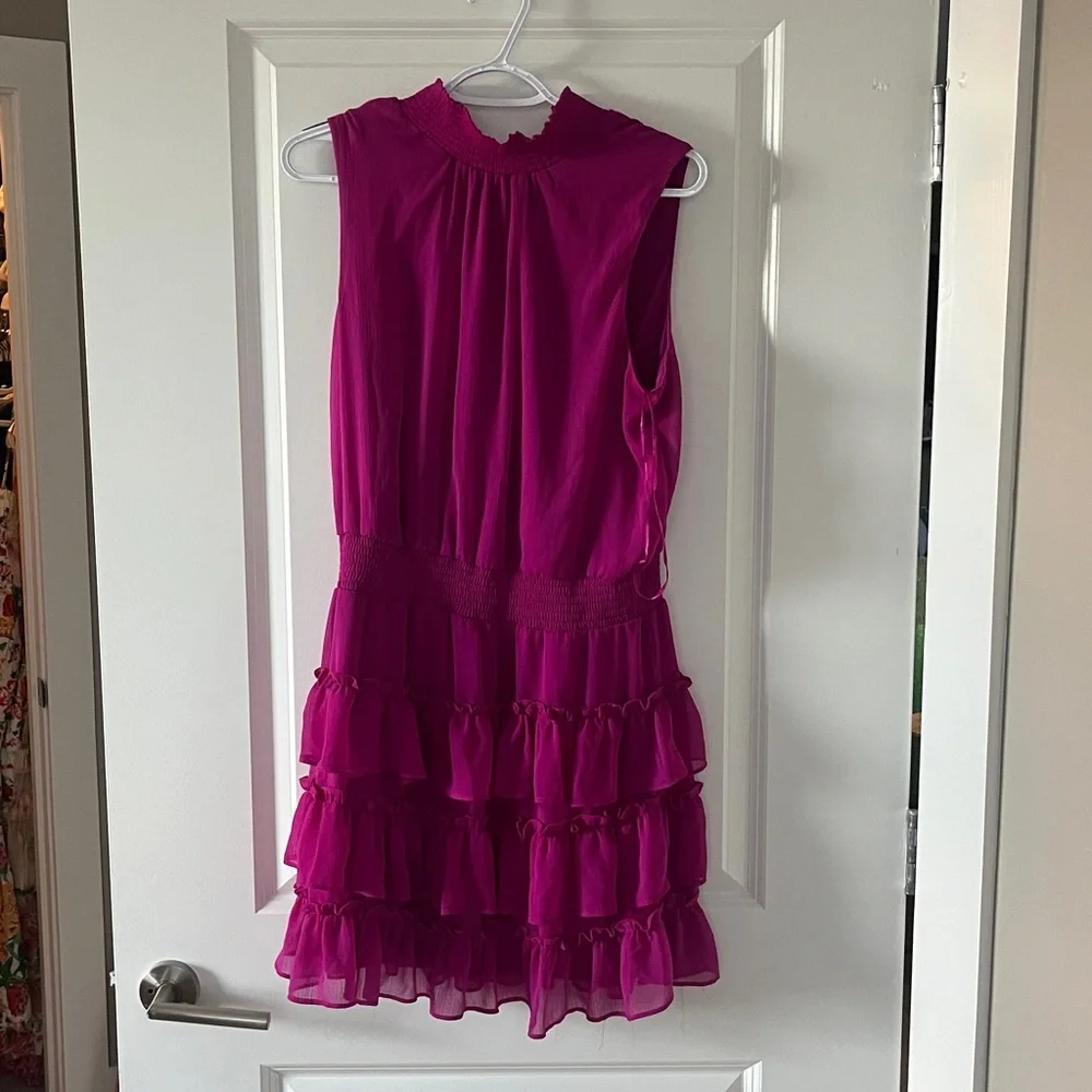MSK I Holiday Party Ruffle Tierred Magenta Mock Dress Size L - Picture 1 of 3